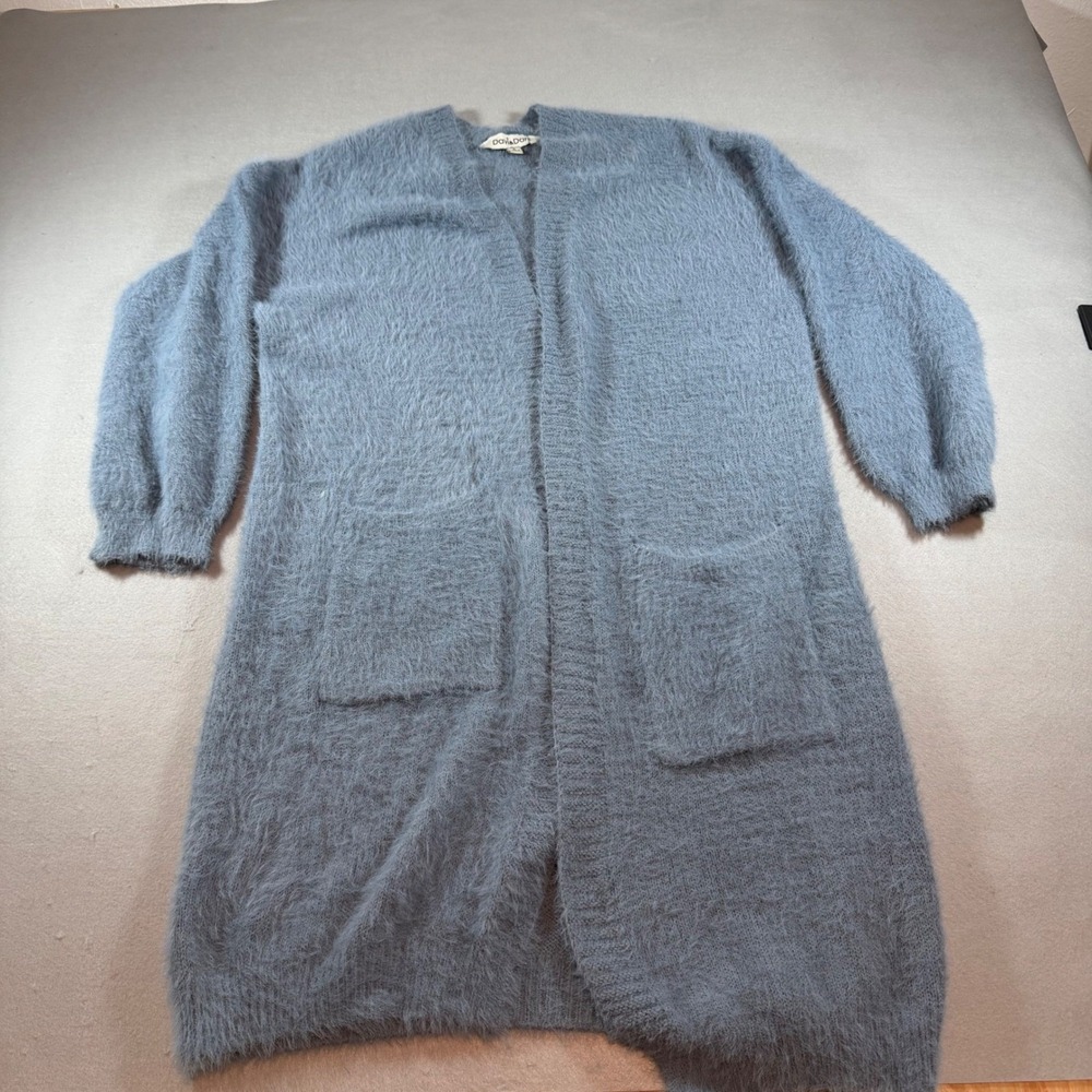 Davi & Dani‎ Dusty Blue Fuzzy Eyelash Knit Open Front Cardigan with Pockets